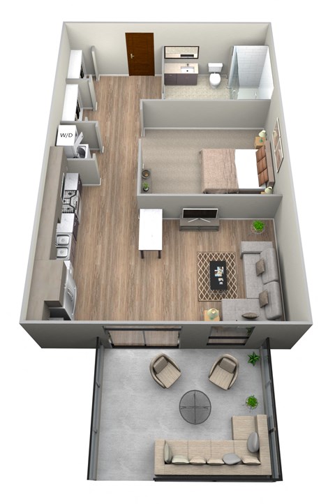 Floor plan for 1 bed, 1 bath, 590 sqft